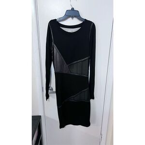 1971 Reiss Women's Long Sleeve Mesh Cutout Midi Dress Black Size S